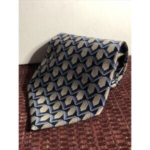 MONDO SETA Italy 100% Silk Geometric Tie Vintage Blue And Gray 60” Made In USA